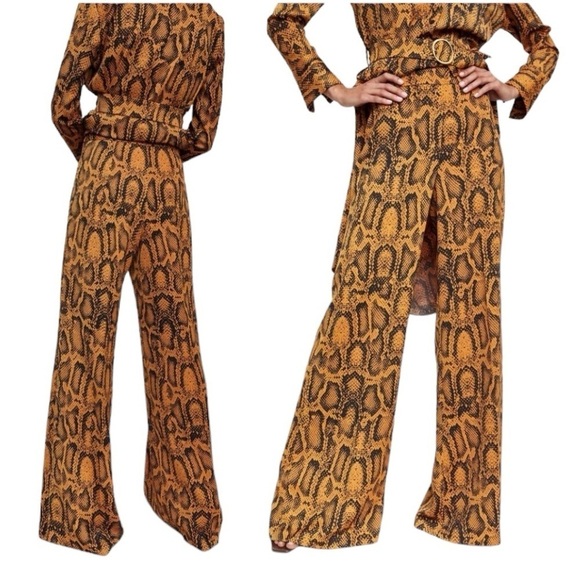 Zara Snake Print Wide Leg High Waisted Pant Bloggers Fave Nwot - Picture 1 of 15